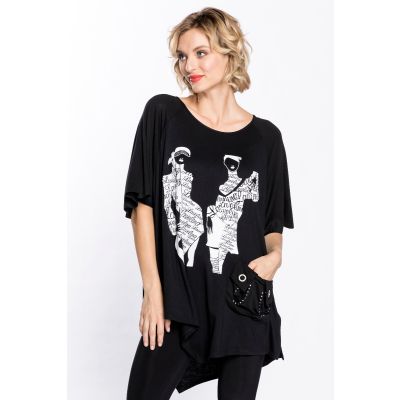 Abstract Print Oversized Tunic in Black