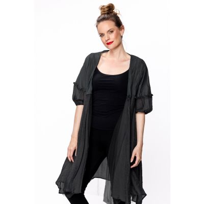 Double Layered Bubble Sleeve Cardigan in Black-R