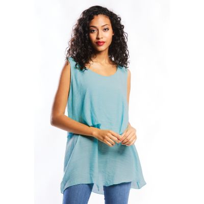 Double Layer Linen-Like Tank Top in Azure-S