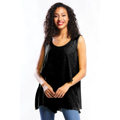 Double Layer Linen-Like Tank Top in Black-XL
