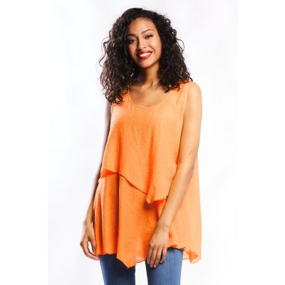 Double Layer Linen-Like Tank Top in Melon-S