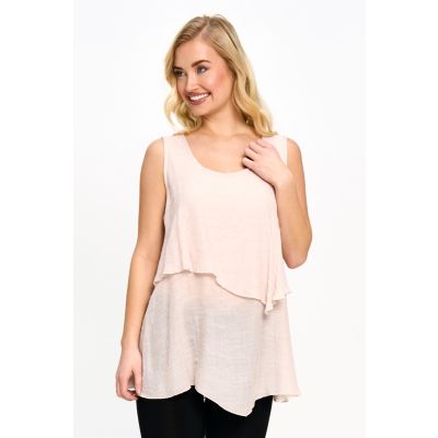 Double Layer Linen-Like Tank Top in Rice