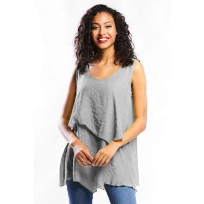 Double Layer Linen-Like Tank Top in Stone