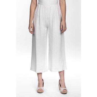 Linen-Cotton Blend Wide Leg Capri in White-XL