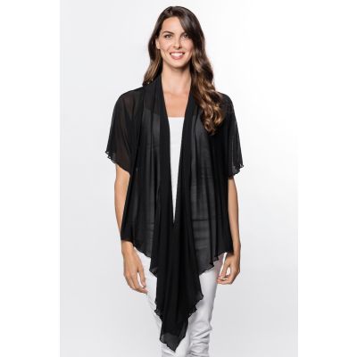 Long Front Chiffon Shawl in Black-L/XL