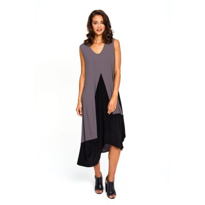 Colour Block Asymmetric Dress in Grey-XL