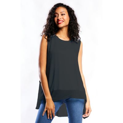 Chiffon Double Layered Flow Top in Black-L
