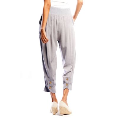 Button Detail Pull-On Pants in Grey