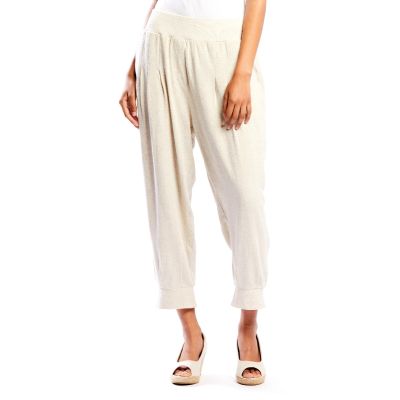 Button Detail Pull-On Pants in Linen