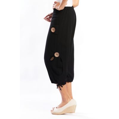 Side Button Detail Jogger Capris in Black-S
