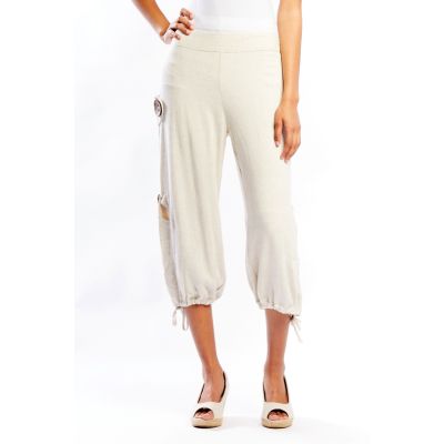 Side Button Detail Jogger Capris in Linen-S