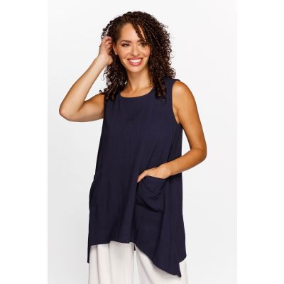 Pocket-Detail Sleeveless Tunic in Ink-XL