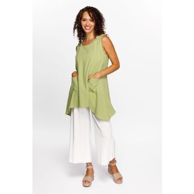 Pocket-Detail Sleeveless Tunic in Lime