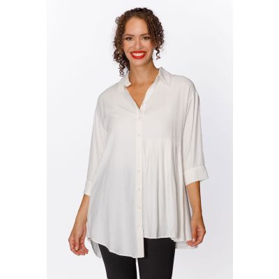 Pleated Detail Collar Shirt in Ivory-XL