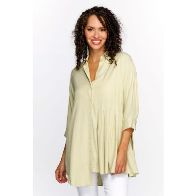 Pleated Detail Collar Shirt in Kiwi-S