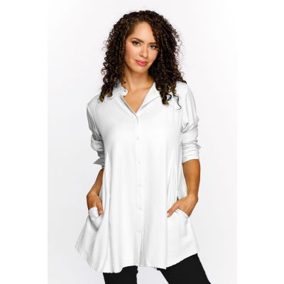 Long Sleeve Pocket Blouse in Ivory-XL