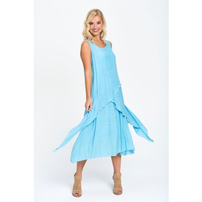 Sleeveless Tiered Dress in Azure-XL