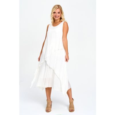 Sleeveless Tiered Dress in White-XL
