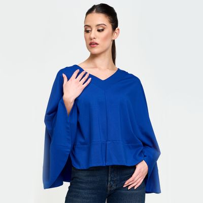 Draped Poncho Topper in Cobalt