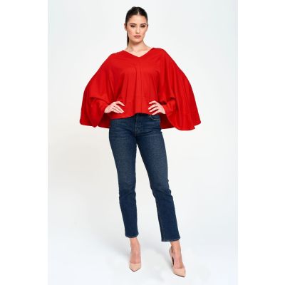Draped Poncho Topper in Red-S/M