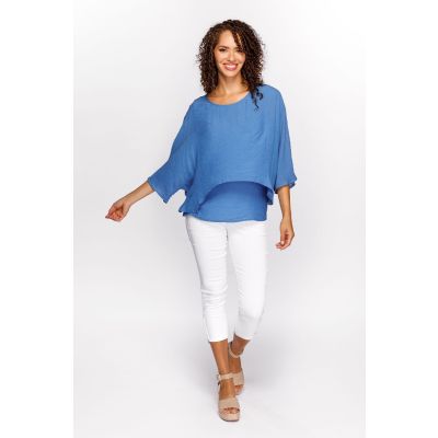 Layered Crepe Top in Blue-M