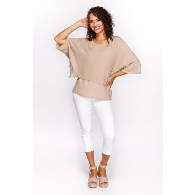 Layered Crepe Top in Sand-XL