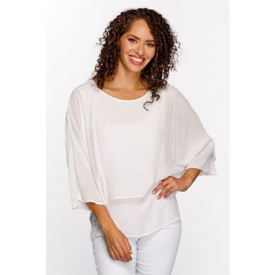 Layered Crepe Top in White-XL