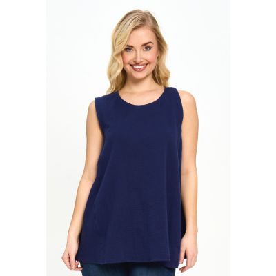 Waffle Cotton A-Line Tunic in Navy