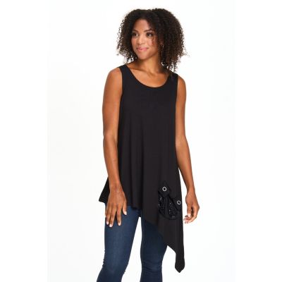 Asymmetrical Draped Top with Pocket in Black