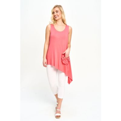 Asymmetrical Draped Top with Pocket in Coral