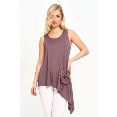 Asymmetrical Draped Top with Pocket in Cappuccino