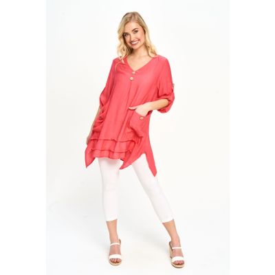 Linen-Like Tunic in Coral-XL