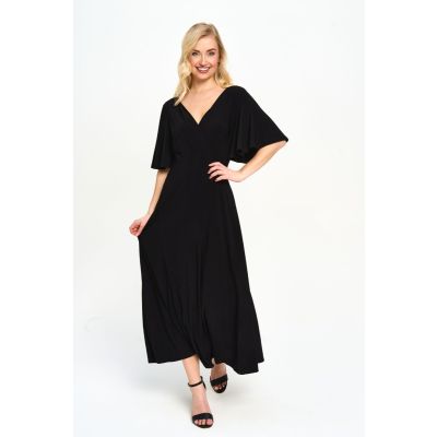 Flutter Sleeve Maxi Dress in Solid Black-XL