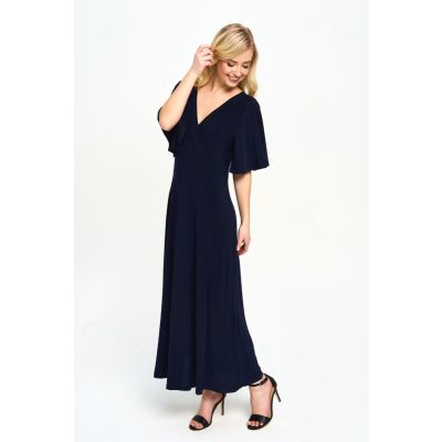 Flutter Sleeve Maxi Dress in Solid Navy