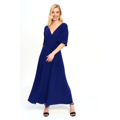 Flutter Sleeve Maxi Dress in Solid Royal-XL