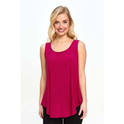 Scoop Neck Smile Hem Tank in Hot Pink-XXL
