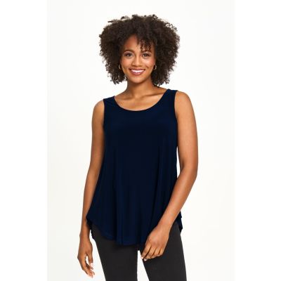 Scoop Neck Smile Hem Tank in Midnight-XL