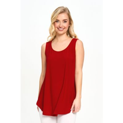 Scoop Neck Smile Hem Tank in Red-L