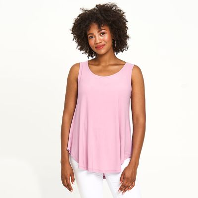 Scoop Neck Smile Hem Tank in Rose-XL