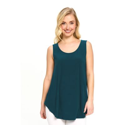 Scoop Neck Smile Hem Tank in Teal-S