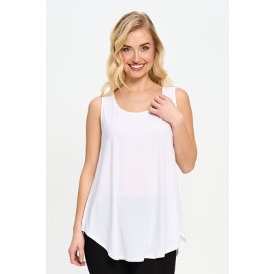 Scoop Neck Smile Hem Tank in White-XL