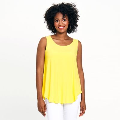 Scoop Neck Smile Hem Tank in Yellow-XL