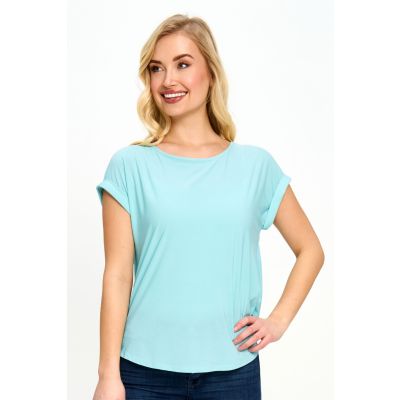 Back Detail Short Sleeve Top in Aqua-XXL