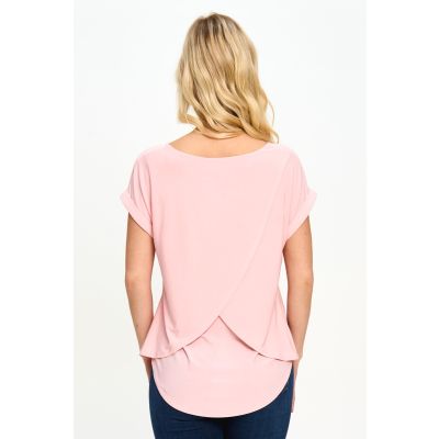 Back Detail Short Sleeve Top in Pink-XL