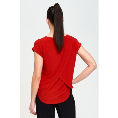 Back Detail Short Sleeve Top in Red-XXL