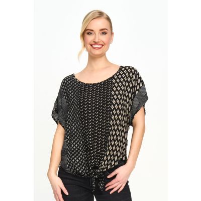 Front-Tie Print Topper in Print-L/XL