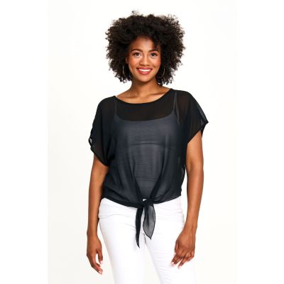Lightweight Tie-Bottom Topper in Black-L/XL
