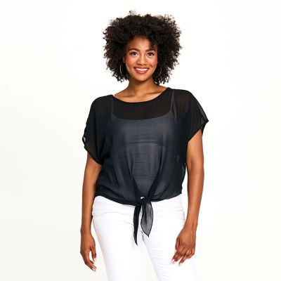 Lightweight Tie-Bottom Topper in Black