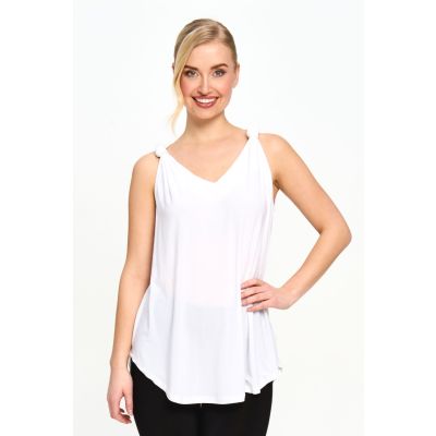 Twist Knot Solid Cami in White-L