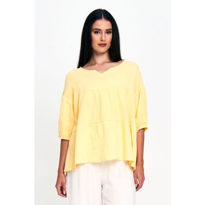 Cotton Gentle Ruffle Top in Banana-S/M